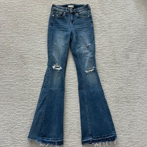 Altar'd State Distressed Flare Jeans in Blue